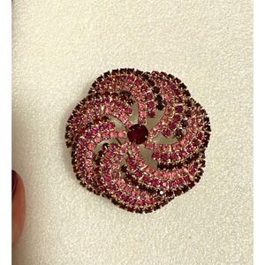 Pink & Red Rhinestone Pinwheel Flower Pin